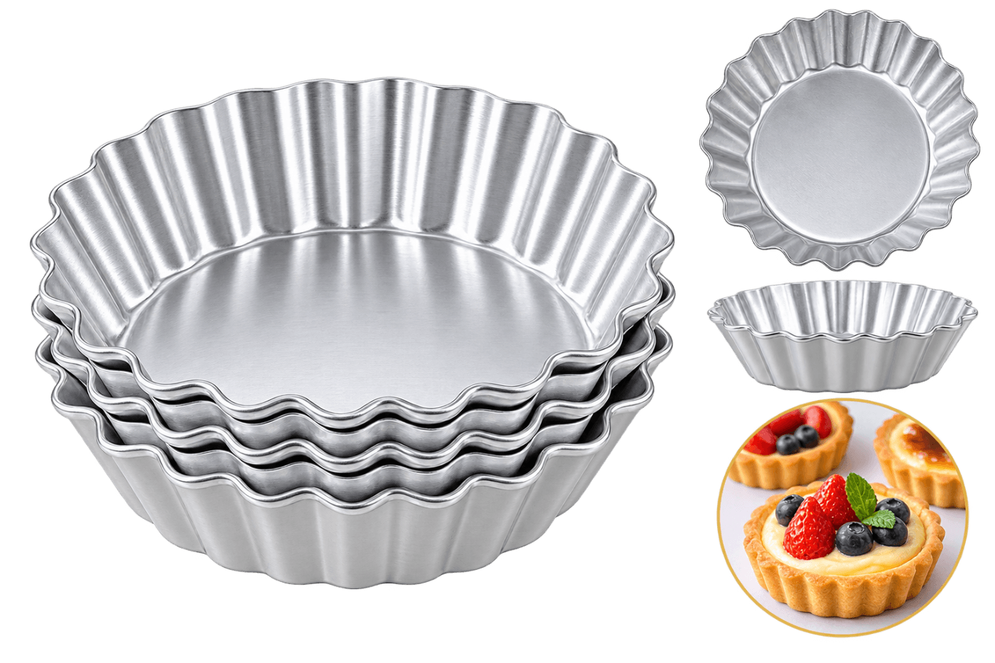 ALUMINIUM TART MOULDS 7CM(LENGTH) X 2․5CM(DEPTH) X 5CM(BASE) PACK OF 5