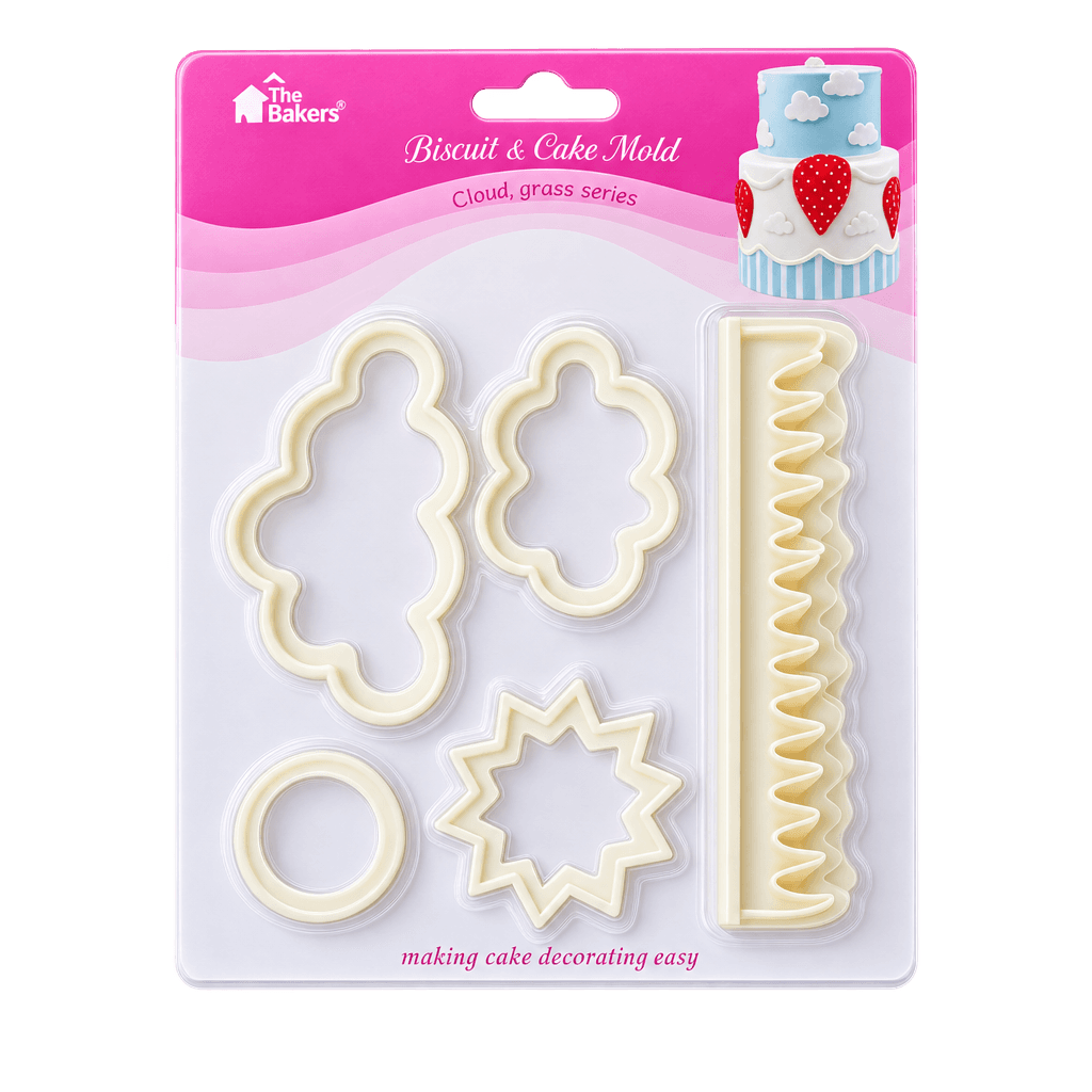 NATURE THEME SUN, CLOUD, GRASS SHAPED COOKIE FONDANT CAKE MOLD SET OF 5PCS