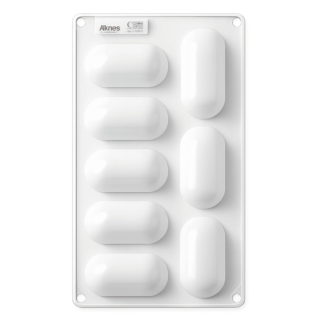 8 CAVITY LARGE CAPSULE SHAPED MOUSSE CAKE, CHOCOLATE, JELLY, CANDY SILICONE MOULD 1PC