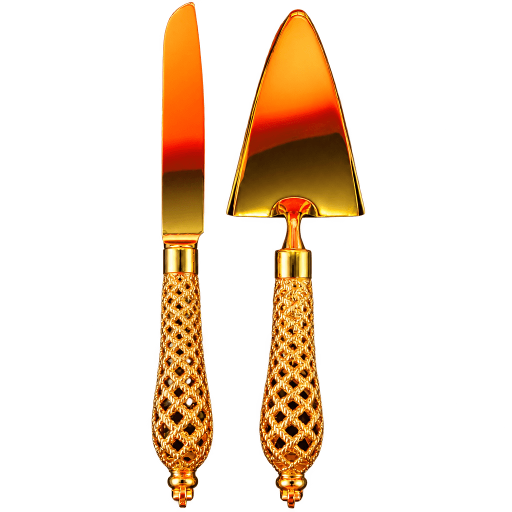 GOLDEN METAL CAKE KNIFE AND SERVING SPOON SET V2