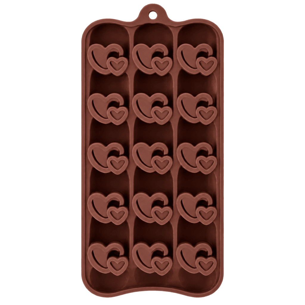 15 CAVITY DOUBLE HEART SHAPED CHOCOLATE, JELLY, CANDY SILICONE MOULD