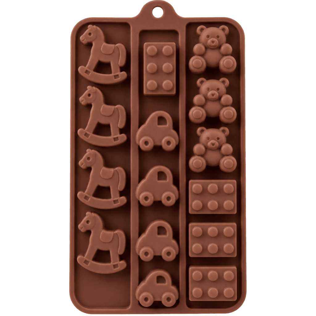 15 CAVITY BUILDING BLOCKS, ROCKING HORSE, TEDDY BEAR, CAR SHAPED CHOCOLATE, JELLY, CANDY S