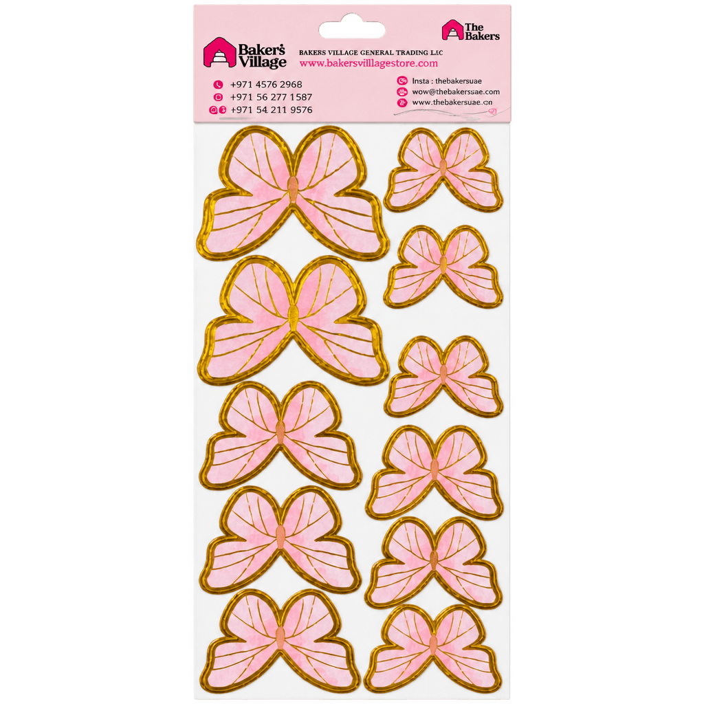 11 PCS PER SHEET 3D PINK GOLD BUTTERFLY CUPCAKE TOPPERS