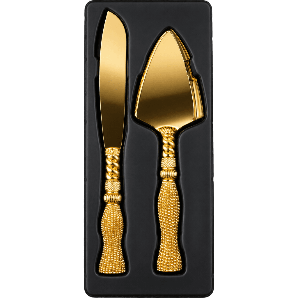 GOLDEN METAL CAKE KNIFE AND SERVING SPOON SET V3