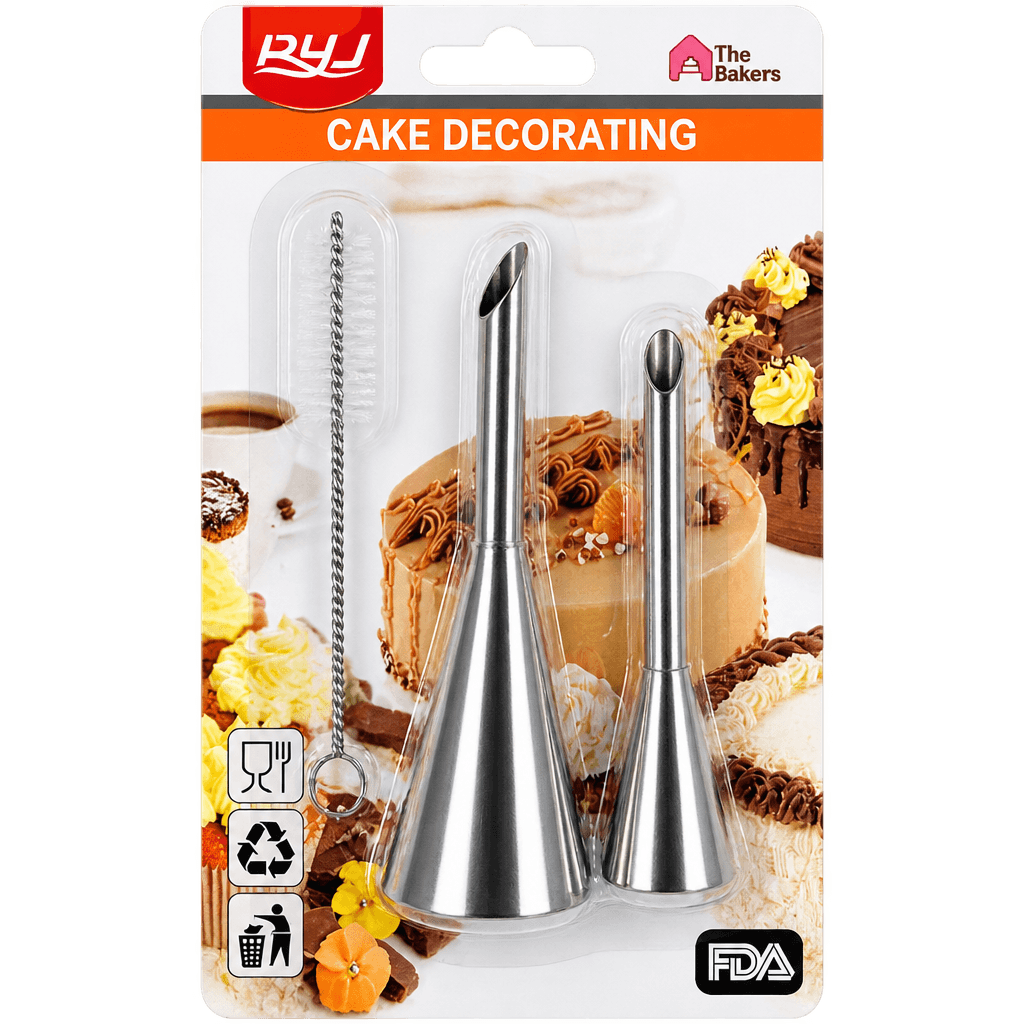 CAKE DECORATING PUFF CREAM INJECTOR NOZZLE SET WITH BRUSH