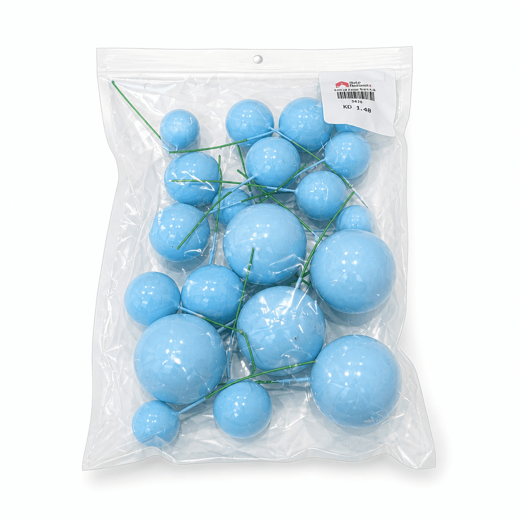 20PCS SET OF SHINY FAUX BALLS CAKE TOPPERS – SKY BLUE