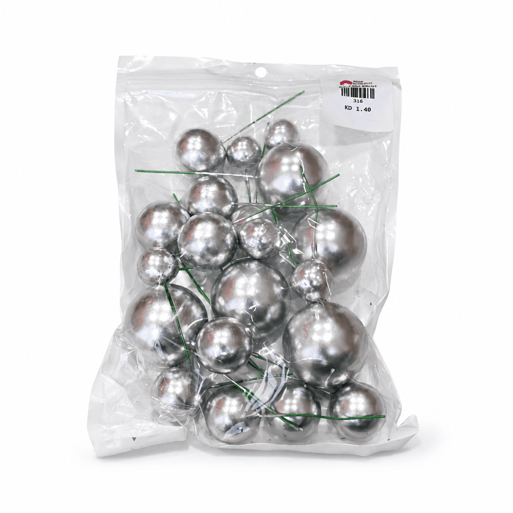 20PCS SET OF SHINY FAUX BALLS CAKE TOPPERS – SILVER