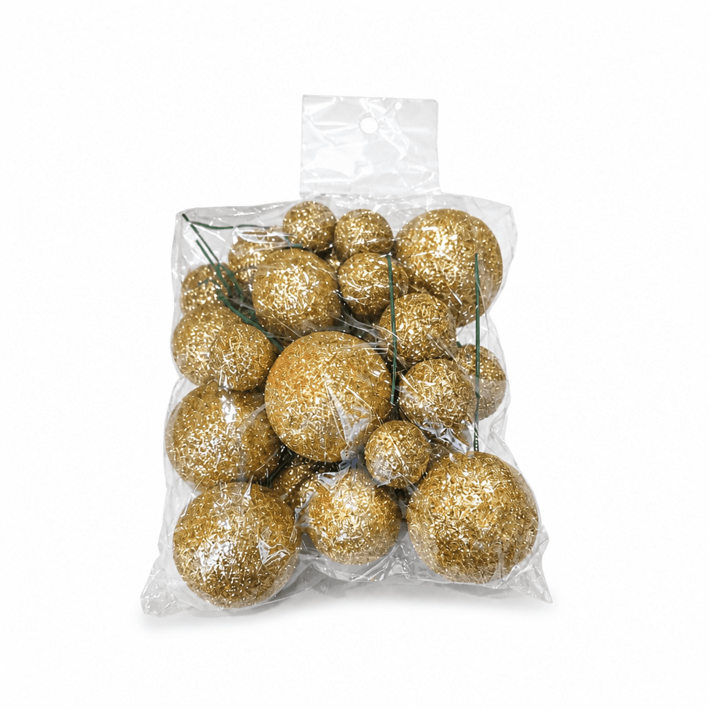 20PCS SET OF SHINY FAUX BALLS CAKE TOPPERS – GOLD GLITTER