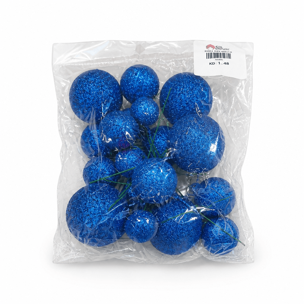 20PCS SET OF SHINY FAUX BALLS CAKE TOPPERS – BLUE GLITTER