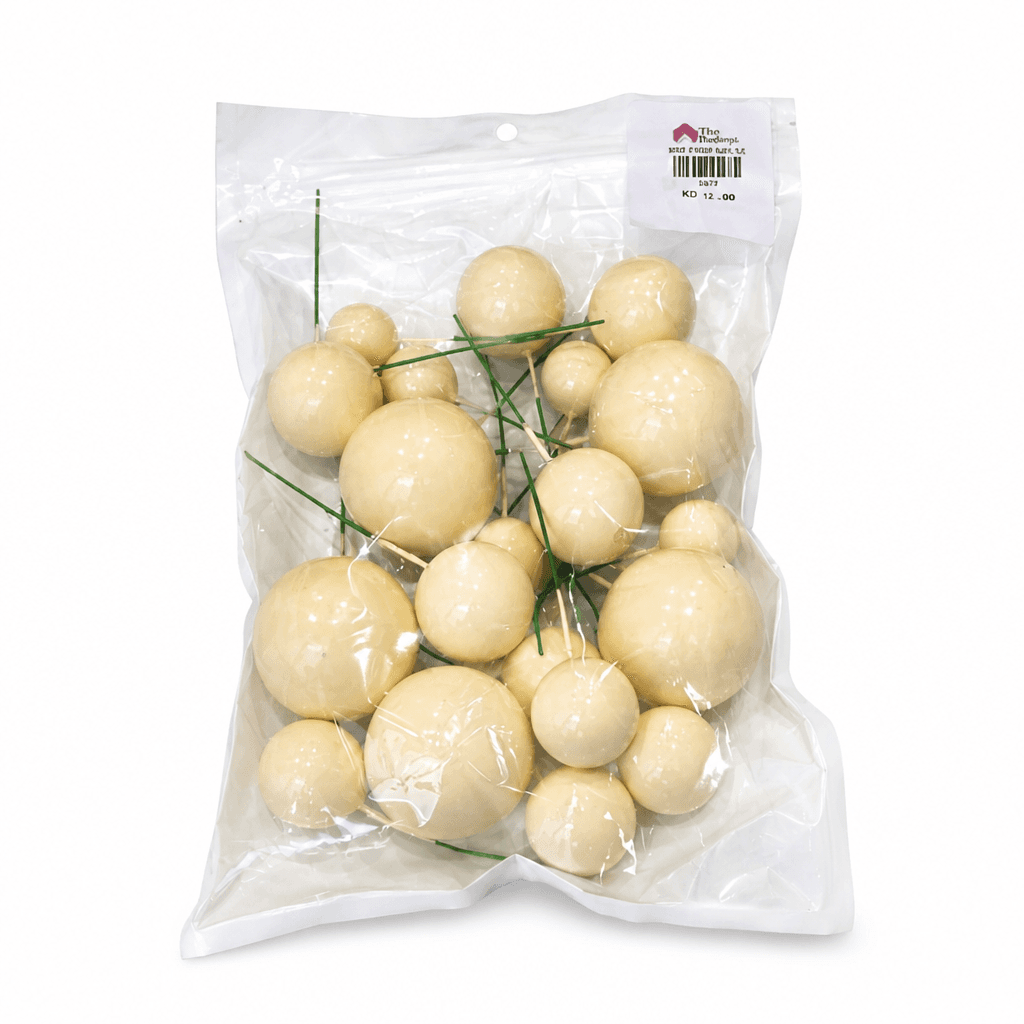 20PCS SET OF SHINY FAUX BALLS CAKE TOPPERS – BEIGE