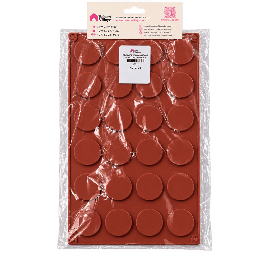 24 CAVITY FLAT ROUND SHAPED CHOCOLATE, JELLY, CANDY SILICONE MOULD 1PC