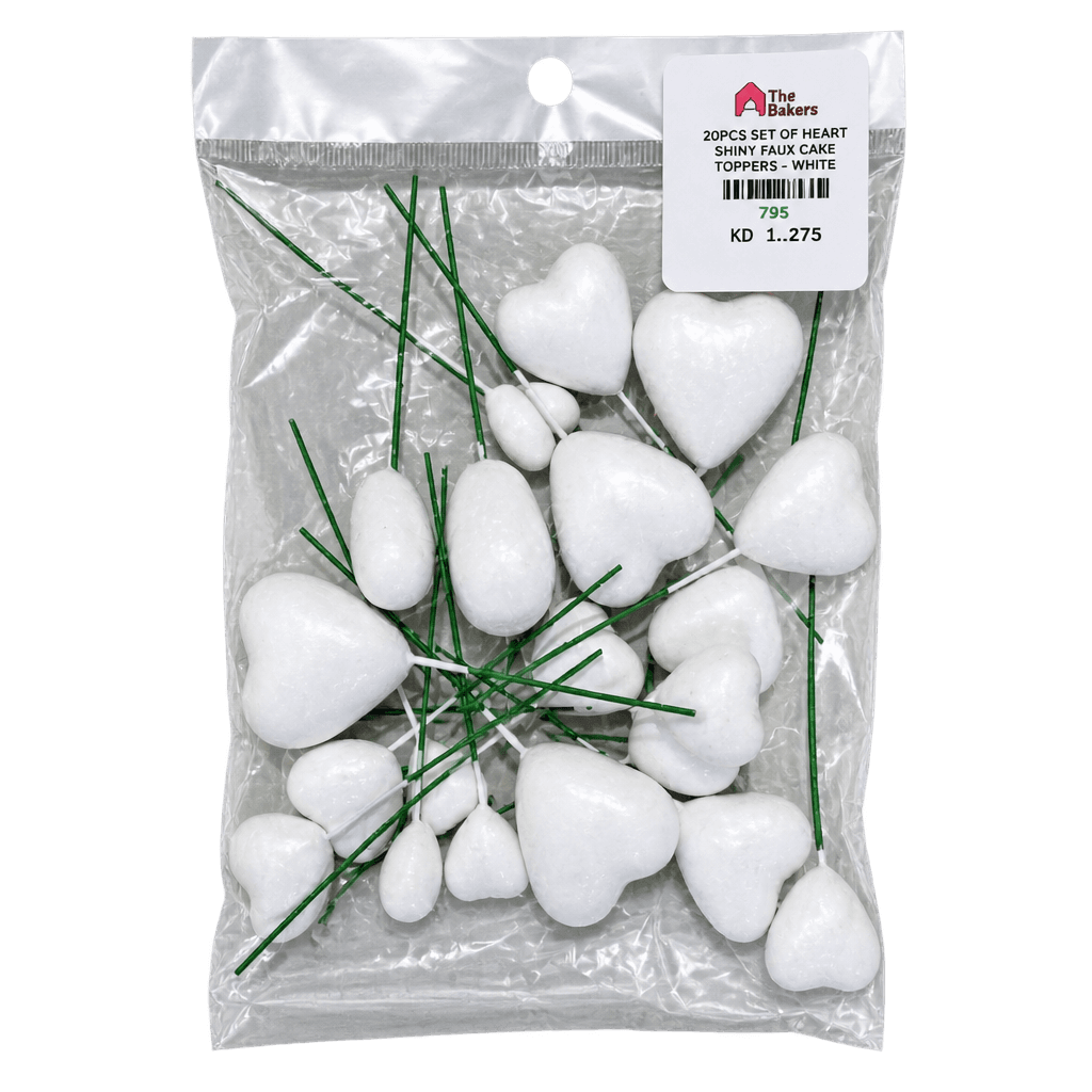 20PCS SET OF HEART SHINY FAUX CAKE TOPPERS – WHITE