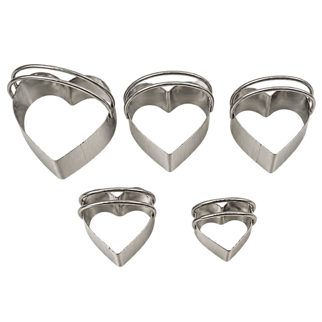 HEART SHAPE COOKIE, FONDANT CUTTER, MOULD WITH HANDLE SET OF 5PCS